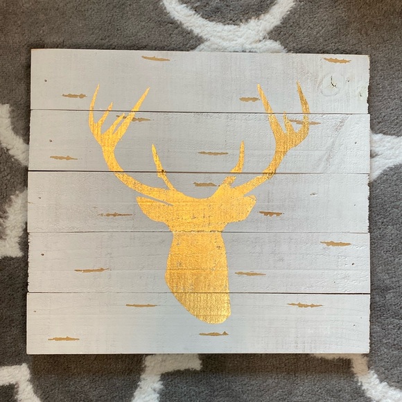 Rustic Deer Buck Wooden and Gold Wall Hanging - Picture 1 of 4